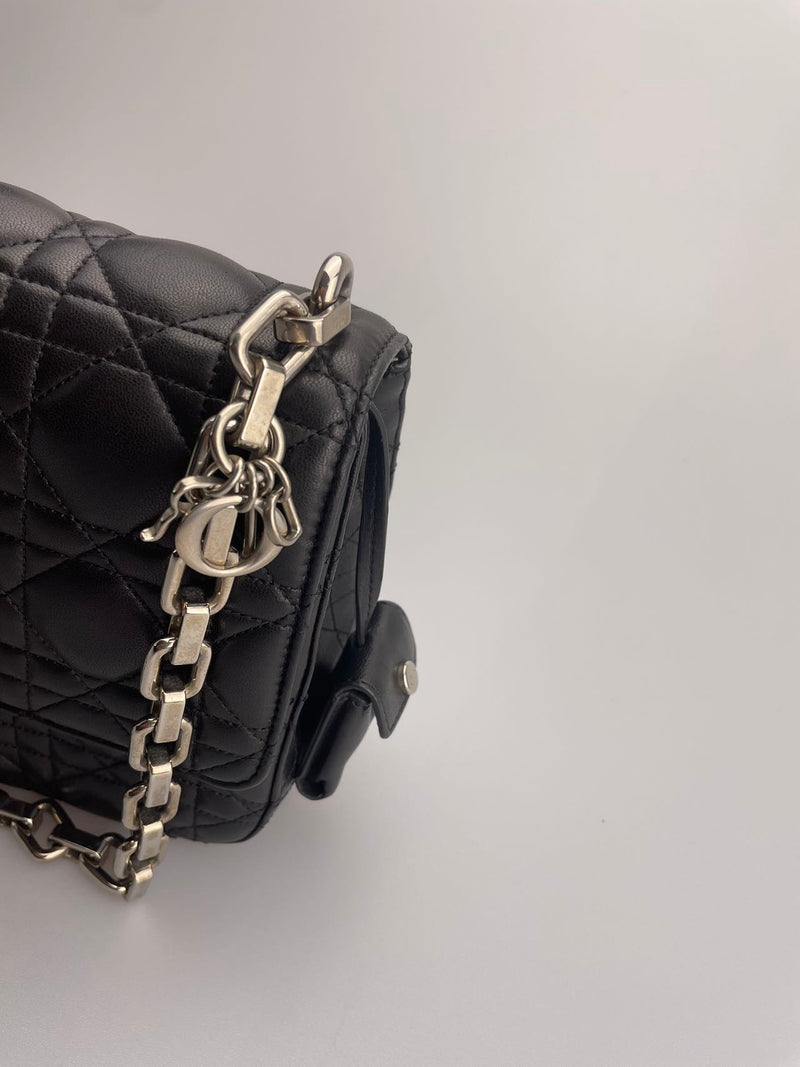 Dior Miss Dior Shoulder Bag in Black Lambskin Leather with Silver Hardware Side