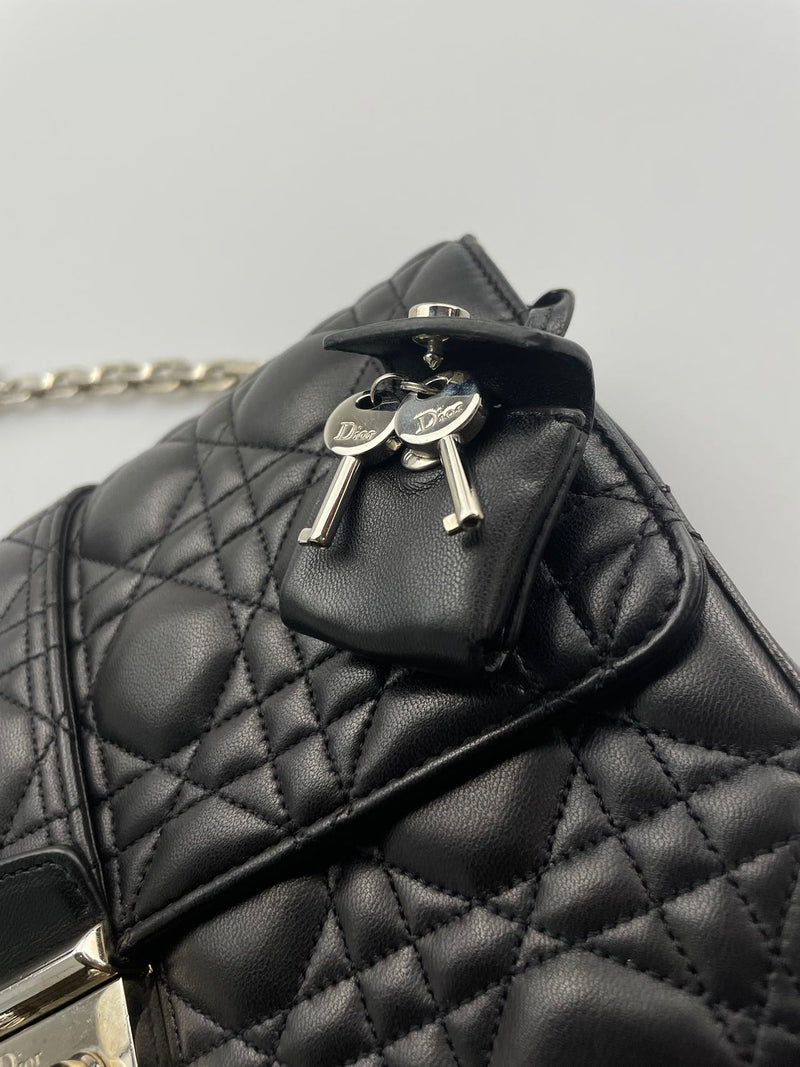 Dior Miss Dior Shoulder Bag in Black Lambskin Leather with Silver Hardware