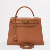 Hermès Vintage Gold Kelly Sellier 28 Epsom N Circle 1984