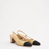 Chanel Black / Beige Cap Toe Slingback 38C