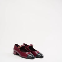 Chanel Black Red Burgundy Mary Jane Pumps 38C