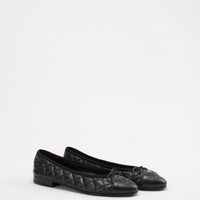 Chanel Black Quilted Leather CC Bow Ballet Flats Size 38