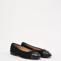 Chanel CC Black Suede and Patent Leather Ballet Flat 38C