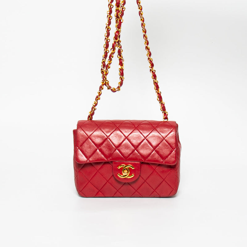 Chanel Vinatge Mini Square Single Flap Red 1991 - chain 