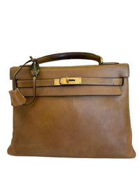 Hermes Vintage Kelly 32 Courchevel Leather Gold 1978