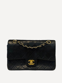 Chanel Black Lambskin Classic Small Double Flap Bag 1988
