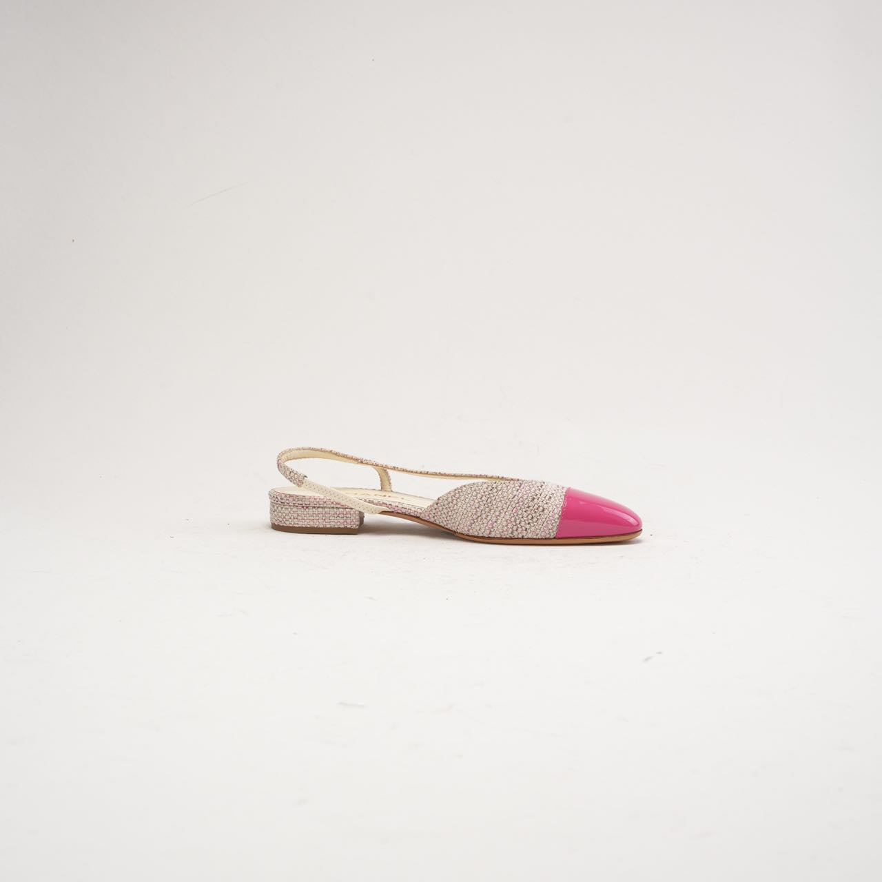 【正規品】新品未使用Tweed Slingback Flats 38 Second Hand Chanel CC Logo Tweed Slingback Flats Pink 38C