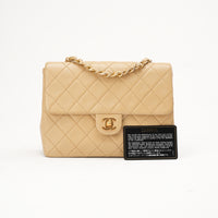 Chanel Vintage Mini Square Flap Bag Lamb Beige 1991