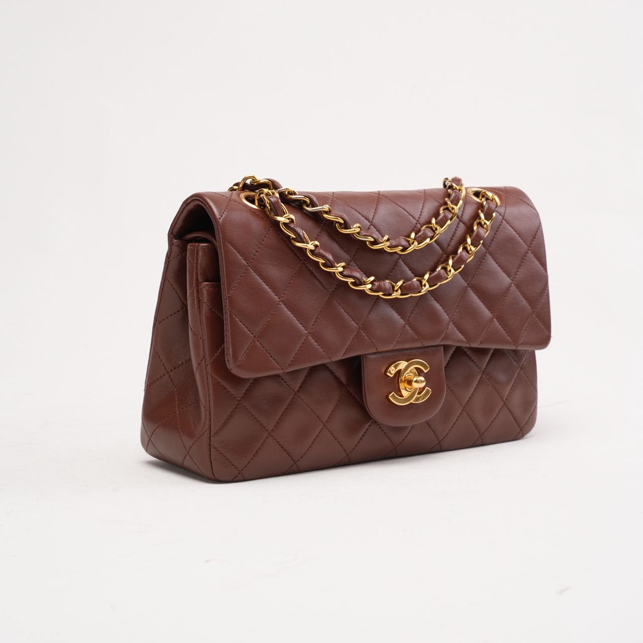 Chanel Vintage Small Double Flap Bag Chocolate Brown 1996