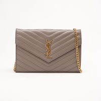 Saint Lauren Large Envelope Chain Wallet in Dark Beige Grain de Poudre 2015
