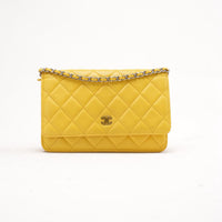 Chanel Classic Wallet On Chain (WOC) Lambskin Yellow 2015