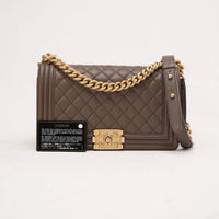 Chanel Medium Boy Flap Lambskin Quilted Taupe 2018