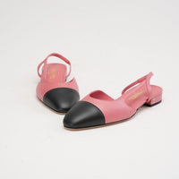 Chanel CC Logo Slingback Flats Pink / Schwarz Größe 38,5