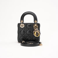 Christian Dior Mini Lady Dior Bag in Cannage Lambskin Black 2021