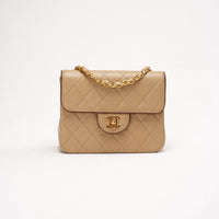 Chanel Vintage Beige Tow Tone Lambskin Mini Square Flap Bag 1991