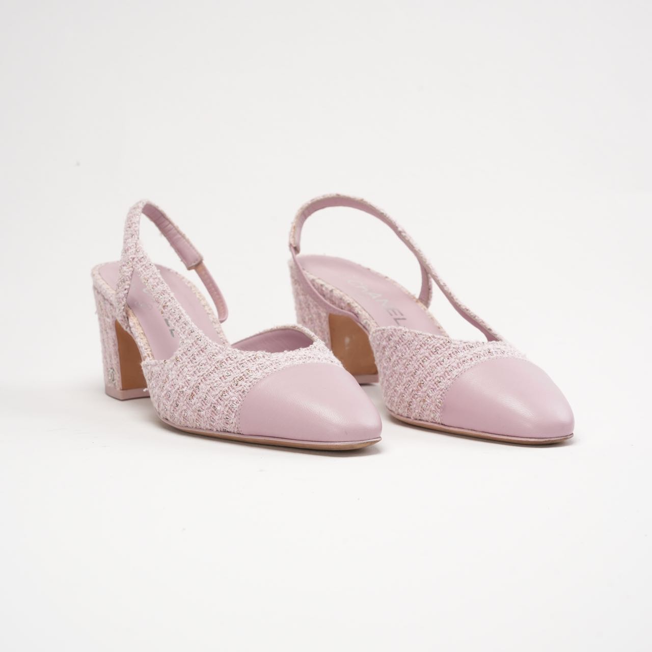 Chanel Tweed/Leather Slingback Pumps Pink 38 – MILOURA