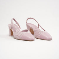 Chanel Tweed/Leather Slingback Pumps Pink 38