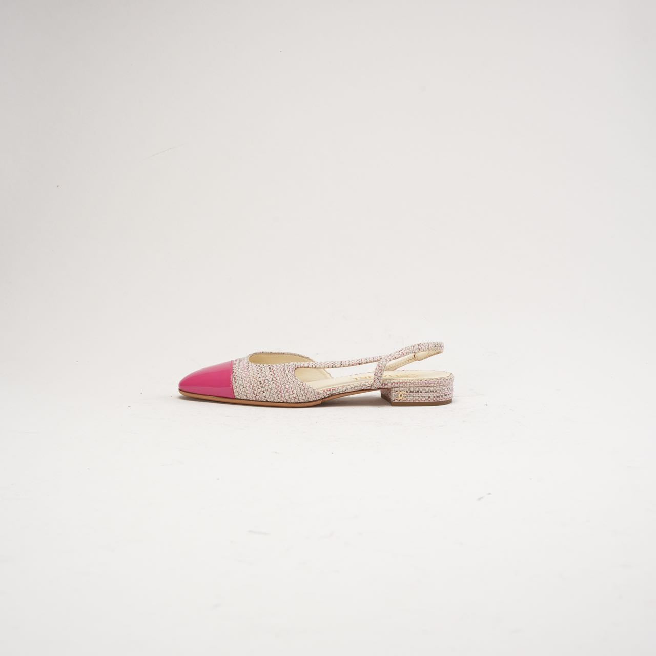 【正規品】新品未使用Tweed Slingback Flats 38 Second Hand Chanel CC Logo Tweed Slingback Flats Pink 38C