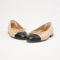 Chanel Beige/Black CC Cap Toe Ballet Flats Size 39