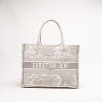 Christian Dior Medium Book Tote Ecru and Gray Toile de Jouy Embroidery 2022