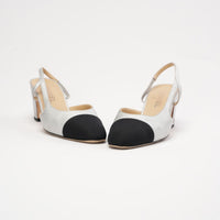 Chanel Silver / Black Leather CC slingback Pumps Size 39