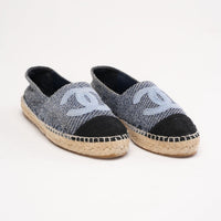 Chanel Tweed CC Logo Cap Toe Espadrilles Blue and Light Grey Size 39