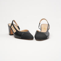 Chanel Black Leather Grosgrain Cap Toe CC Slingback Pumps 38