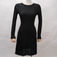 Hermes Dunkel Silk Long Sleeved Ribbed Knit Dress Black 36