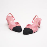 Chanel Pink and Black Tweed Slingback Sandals 36.5