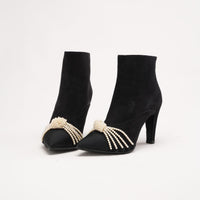 Chanel 20A Suede Pearl Embellished CC Logo Boots 38
