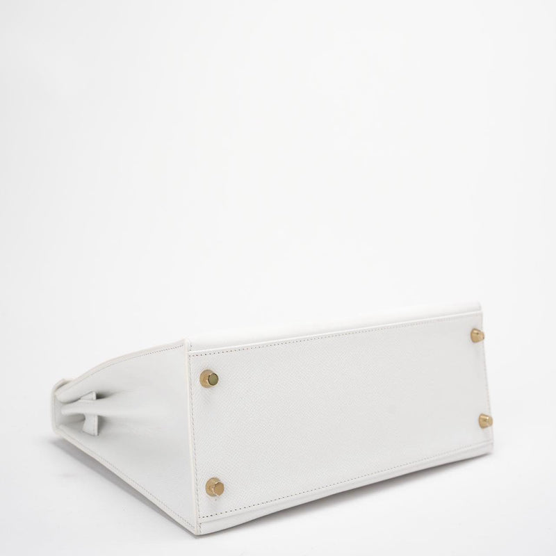 Hermes Kelly 28cm Sellier White Epsom Leather Gold Hardware Top Handle Bag 2015 Corner