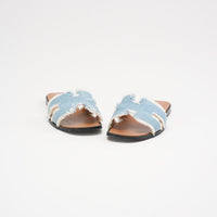 Hermes Blue Clair Denim Oran Fringe Sandals Size 38.5