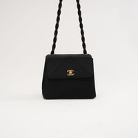 Chanel Vintage Mini Kelly Flap Tasche Seil-Seide in Schwarz 1997