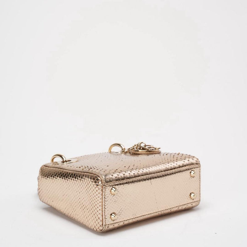 Dior Mini Lady Dior Bag Gold in Python Leather with Gold Hardware on