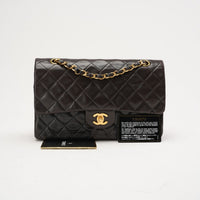 Chanel Vintage Classic Double Flap en Cuir Noir Taille Moyenne 1999