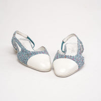 Chanel Tiffany Blue Tweed and White Patent Leather CC Slingback Flats Size 37.5
