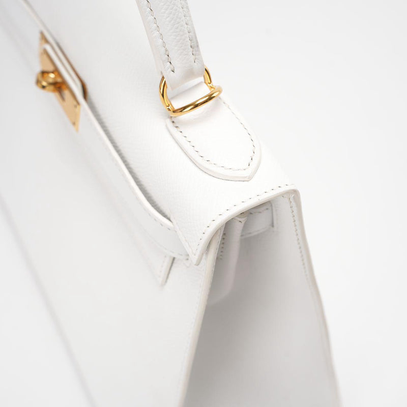 Hermes Kelly 28cm Sellier White Epsom Leather Gold Hardware Top Handle Bag 2015  Miloura