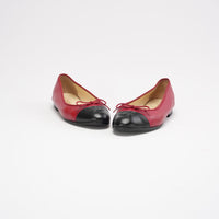 Chanel Red / Black Leather CC Cap Toe Ballet Flats Size 39
