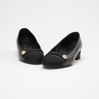 Chanel Black Logo Pearl Goat Leather Slingback Size 37.5