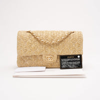 Chanel Raffia Classic Double Flap Beige 2018