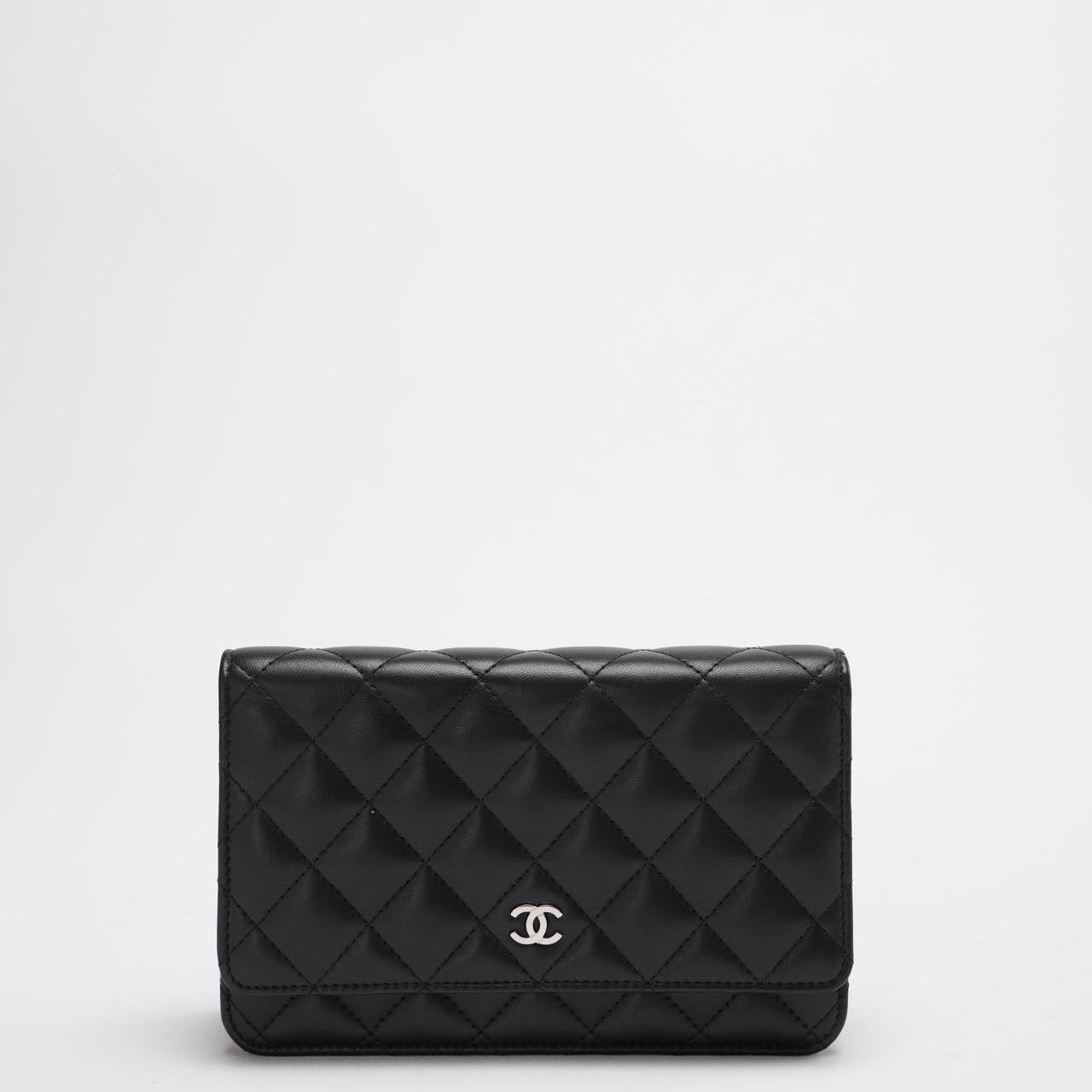 Used Chanel Black Bag Woc Wallet on Chain Silver Hardware