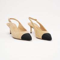 Chanel Beige and Black Leather Slingback Pumps 38.5