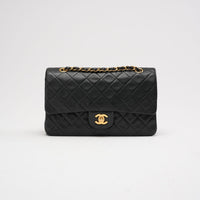 Chanel klassische mittelgroße Vintage Double Flap Tasche schwarz 1990er