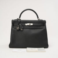 Hermes Vintage Sellier Kelly 32 Togo Black 2004