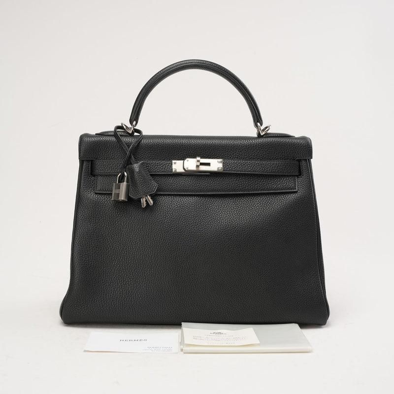 Hermes Vintage Sellier Kelly 32 Togo Black 2004