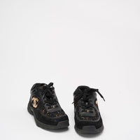 Chanel Black Leather and Suede Lace Up Sneakers 39 ½