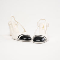 Chanel White and Black Leather Slingback Pumps 38