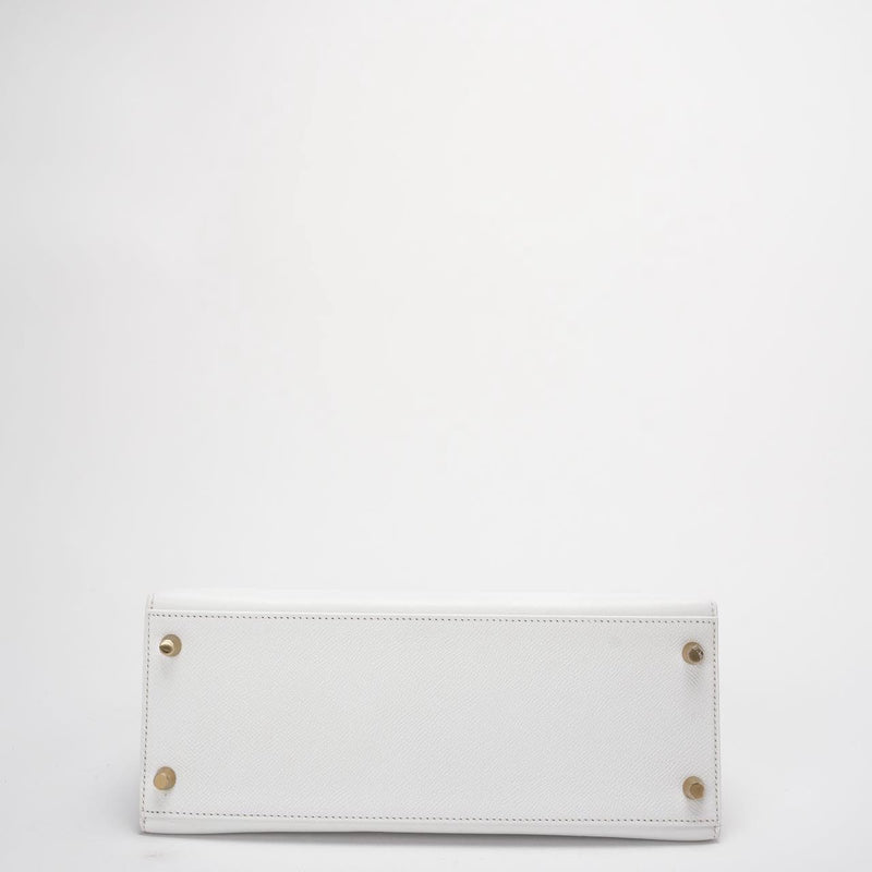 Hermes Kelly 28cm Sellier White Epsom Leather Gold Hardware Top Handle Bag 2015 Bottom